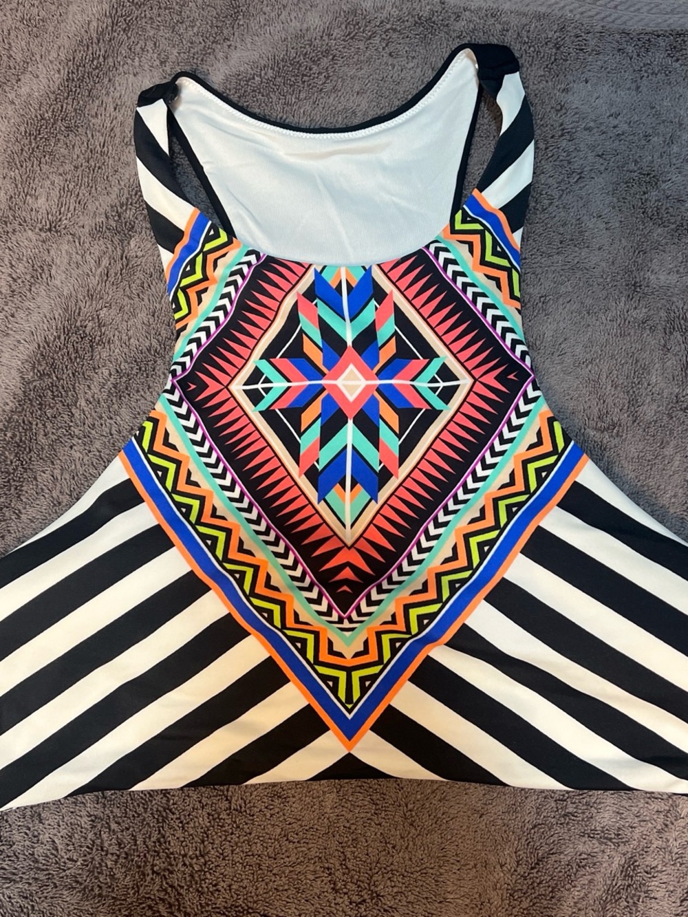 Victoria's Secret Black & White Striped Swim Top with Multicolor Aztec Print